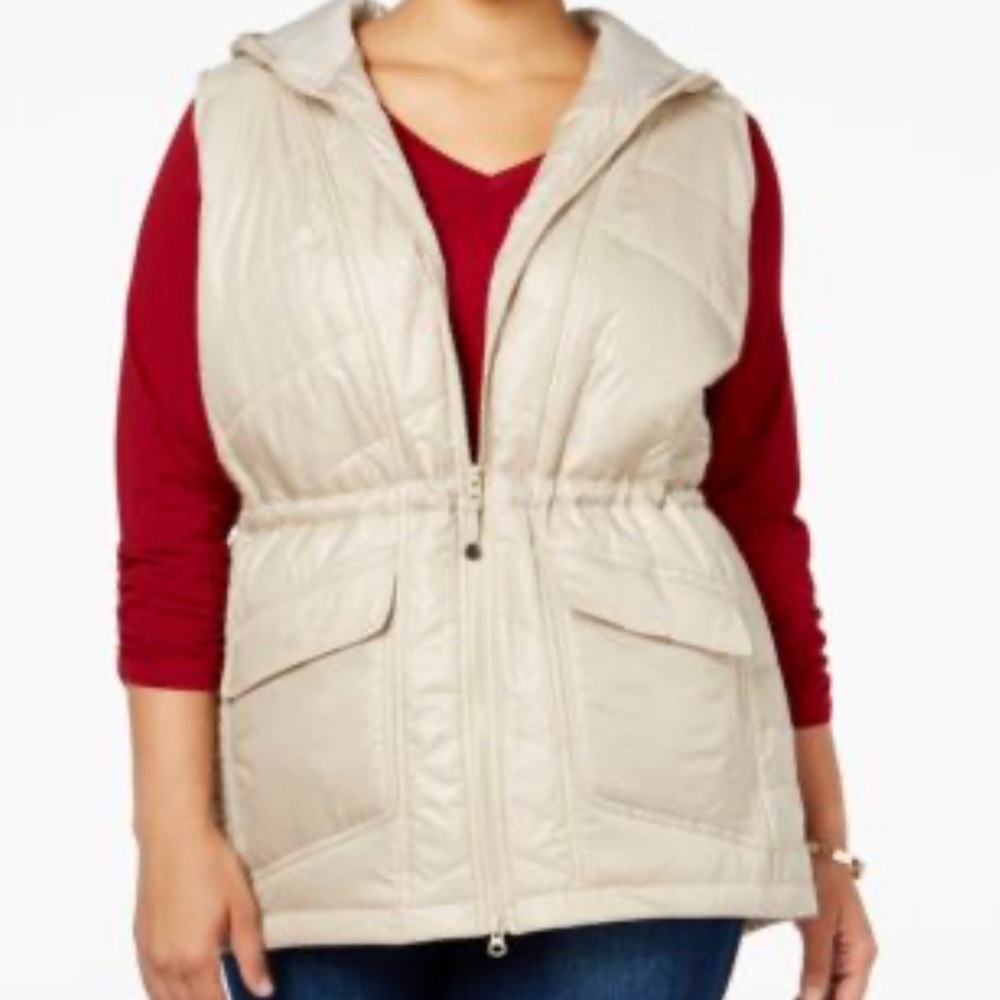 NWT Style & Co Woman Puffer Vest Plus Size 0X Jacket Pure Cashmere Hooded XL
